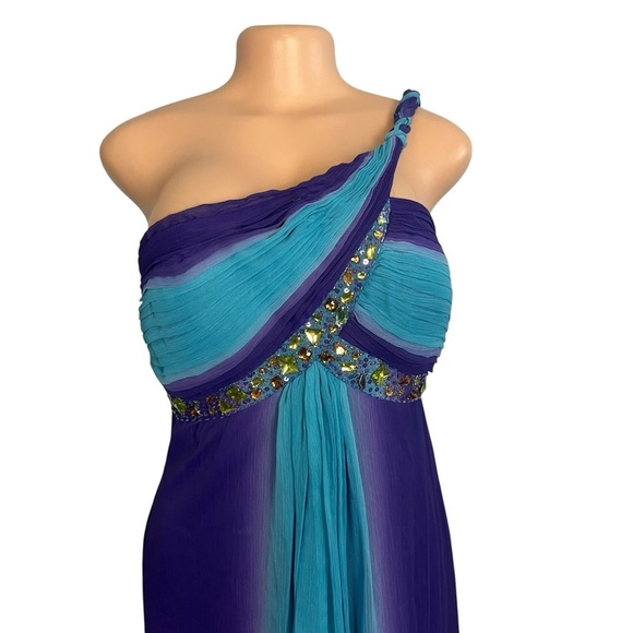 Camille La Vie Y2K Elegant Purple and Blue One-Shoulder Beaded Dress - Picture 2 of 12